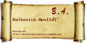Balkovics Apolló névjegykártya